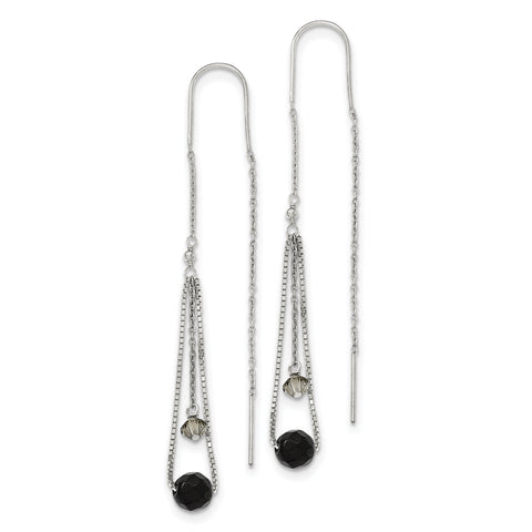 Sterling Silver Black & Turmarine Crystal Threader Earrings QE2184 - shirin-diamonds