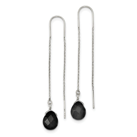 Sterling Silver Black Quartz Threader Earrings QE2188 - shirin-diamonds