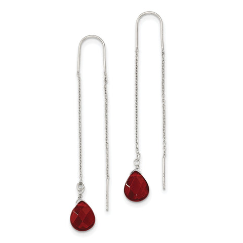 Sterling Silver Red Crystal Threader Earrings QE2271 - shirin-diamonds