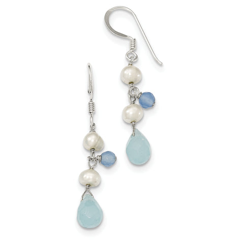 Sterling Silver Blue Topaz/Blue Agate/FW Cultured Pearl Earrings QE2559 - shirin-diamonds