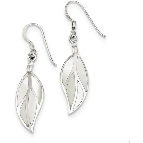 Sterling Silver Mother of Pearl Leaf Earrings QE2665 - shirin-diamonds