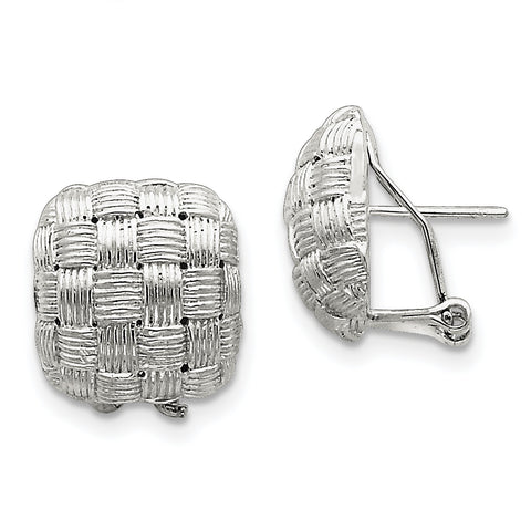 Sterling Silver Square Fancy Omega Back Earrings QE2932 - shirin-diamonds