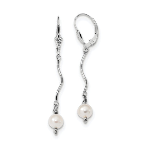 Sterling Silver Rh-plated FW Cultured Pearl Leverback Earrings QE3079 - shirin-diamonds