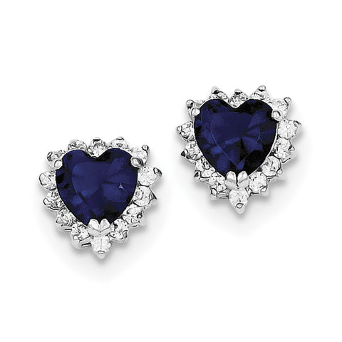 Sterling Silver Dark Blue and Clear CZ Heart Earrings QE3123 - shirin-diamonds
