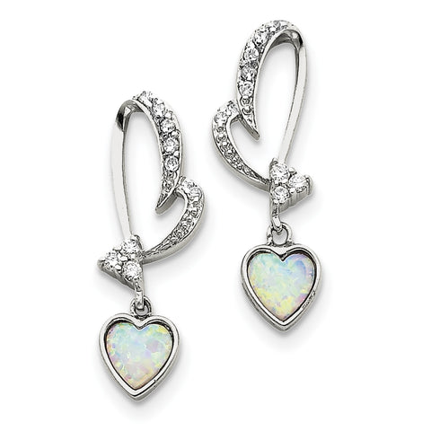 Sterling Silver Created Opal and CZ Heart Earrings QE3135 - shirin-diamonds