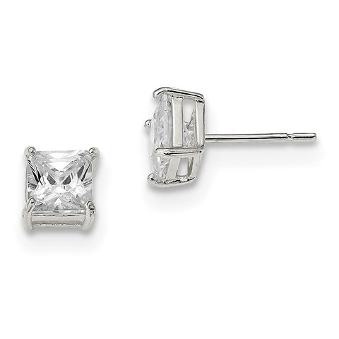 Sterling Silver 6mm Princess Basket Set CZ Stud Earrings QE3153 - shirin-diamonds