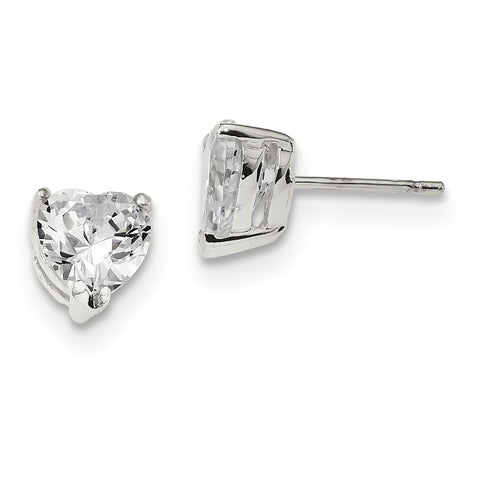 Sterling Silver 8mm Heart CZ Stud Earrings QE3160 - shirin-diamonds