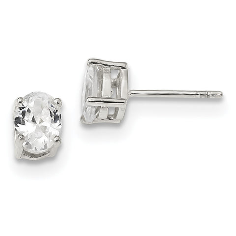 Sterling Silver 5x7mm Oval CZ Stud Earrings QE3163 - shirin-diamonds