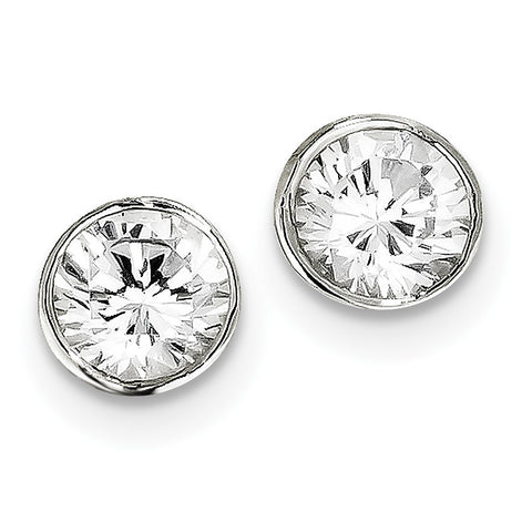 Sterling Silver 8mm CZ Round Bezel Stud Earrings QE3178 - shirin-diamonds
