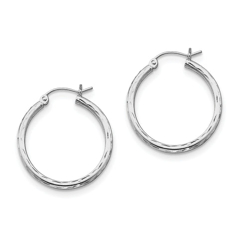 Sterling Silver Rhodium-plated 2.00mm Diamond-cut Hoop Earrings QE3530 - shirin-diamonds