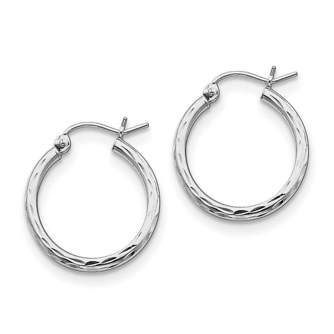 Sterling Silver Rhodium-plated 2.00mm Diamond-cut Hoop Earrings QE3531 - shirin-diamonds