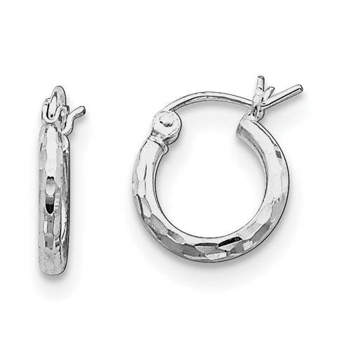 Sterling Silver Rhodium-plated 2.00mm Diamond-cut Hoop Earrings QE3532 - shirin-diamonds