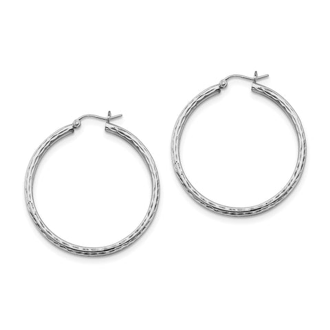 Sterling Silver Rhodium-plated 2.25mm Diamond Cut Hoop Earrings QE3536 - shirin-diamonds