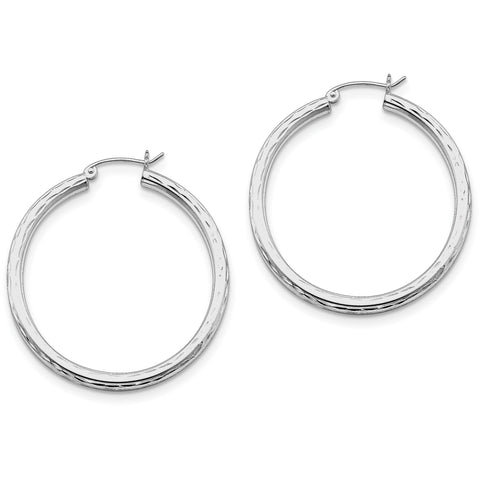 Sterling Silver Rhodium-plated 3.00mm Diamond-cut Hoop Earrings QE3539 - shirin-diamonds