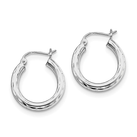 Sterling Silver Rhodium-plated 3.00mm Diamond-cut Hoop Earrings QE3543 - shirin-diamonds