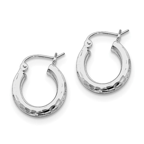 Sterling Silver Rhodium-plated 3.00mm Diamond-cut Hoop Earrings QE3544 - shirin-diamonds