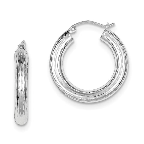 Sterling Silver Rhodium-plated 4.00mm Diamond-cut Hoop Earrings QE3546 - shirin-diamonds
