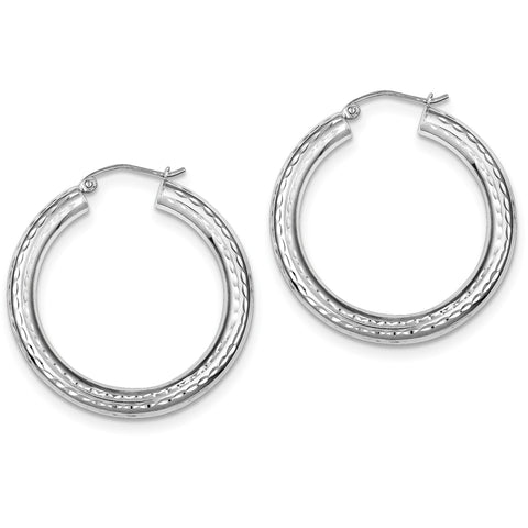 Sterling Silver Rhodium-plated 4.00mm Diamond-cut Hoop Earrings QE3547 - shirin-diamonds