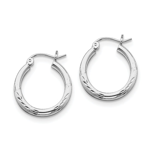 Sterling Silver Rhodium-plated 2.50mm Satin Diamond-cut Hoop Earrings QE3557 - shirin-diamonds