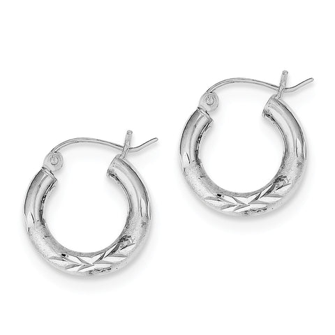 Sterling Silver Rhodium-plated 3.00mm Satin Diamond-cut Hoop Earrings QE3562 - shirin-diamonds