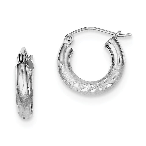 Sterling Silver Rhodium-plated 3.00mm Satin Diamond-cut Hoop Earrings QE3563 - shirin-diamonds