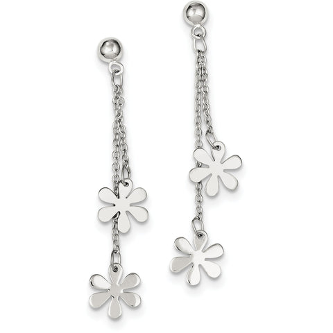 Sterling Silver Flower Dangle Post Earring QE4097 - shirin-diamonds