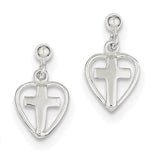Sterling Silver Cross in Heart Earrings QE4260 - shirin-diamonds