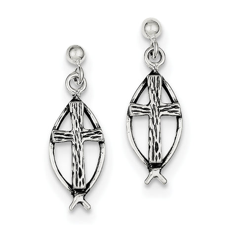 Sterling Silver Ichthus (fish) Cross Earrings QE4282 - shirin-diamonds