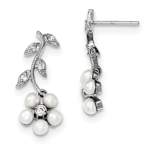 Sterling Silver Rhodium FW Cultured Pearl CZ Post Earrings QE4334 - shirin-diamonds