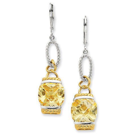 Sterling Silver Vermeil Light Yellow CZ Earrings QE4336 - shirin-diamonds