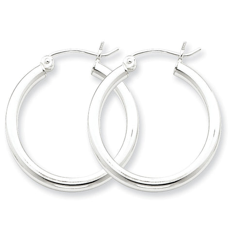 Sterling Silver Rhodium-plated 2.5mm Round Hoop Earrings QE4385 - shirin-diamonds