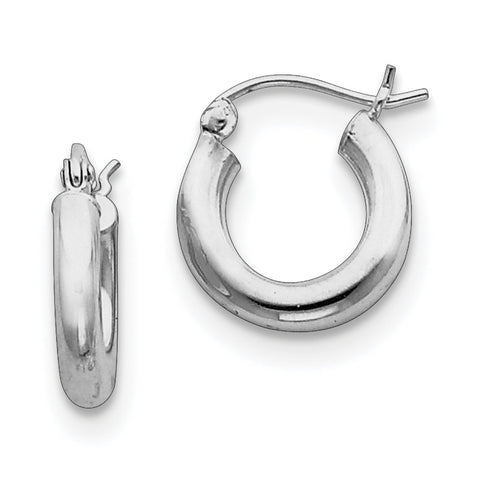 Sterling Silver Rhodium-plated 3mm Round Hoop Earrings QE4396 - shirin-diamonds