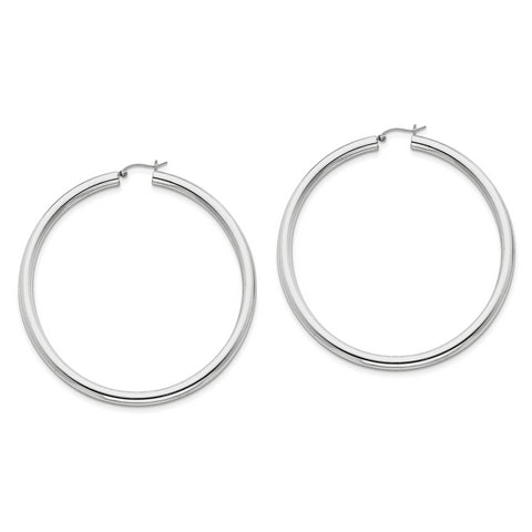 Sterling Silver Rhodium-plated 4mm Round Hoop Earrings QE4406 - shirin-diamonds