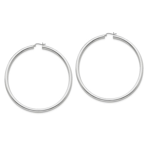 Sterling Silver Rhodium-plated 4mm Round Hoop Earrings QE4407 - shirin-diamonds