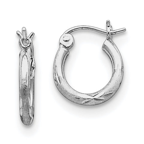 Sterling Silver Rhodium-plated 2mm Satin & Diamond Cut Hoop Earrings QE4414 - shirin-diamonds