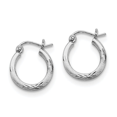 Sterling Silver Rhodium-plated 2mm Satin & Diamond Cut Hoop Earrings QE4415 - shirin-diamonds