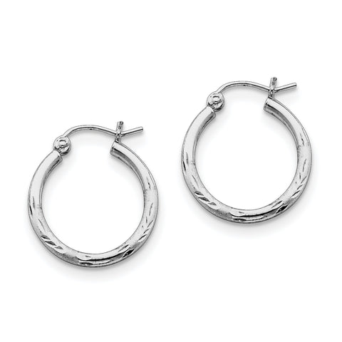 Sterling Silver Rhodium-plated 2mm Satin & Diamond Cut Hoop Earrings QE4417 - shirin-diamonds