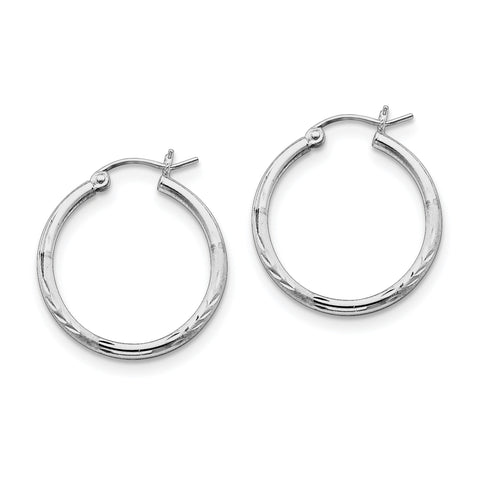 Sterling Silver Rhodium-plated 2mm Satin & Diamond Cut Hoop Earrings QE4418 - shirin-diamonds