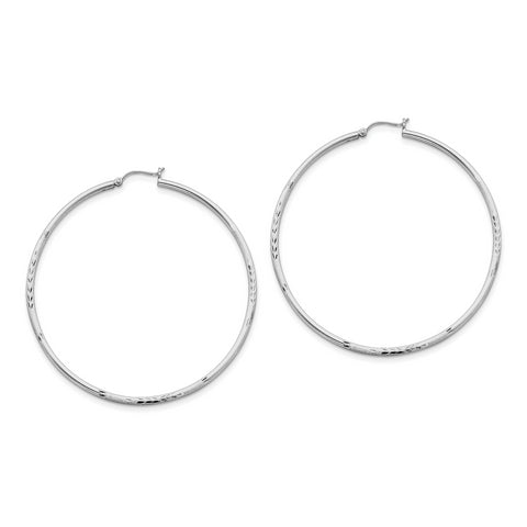 Sterling Silver Rhodium-plated 2mm Satin & Diamond Cut Hoop Earrings QE4426 - shirin-diamonds