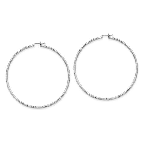 Sterling Silver Rhodium-plated Polished & Satin D/C Hoop Earrings QE4427 - shirin-diamonds