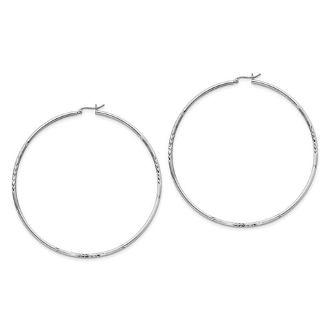 Sterling Silver Rhodium-plated Polished & Satin D/C Hoop Earrings QE4428 - shirin-diamonds