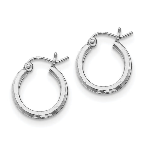 Sterling Silver Rhodium-plated 2mm Diamond Cut Hoop Earrings QE4460 - shirin-diamonds
