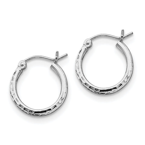 Sterling Silver Rhodium-plated 2mm Diamond Cut Hoop Earrings QE4461 - shirin-diamonds