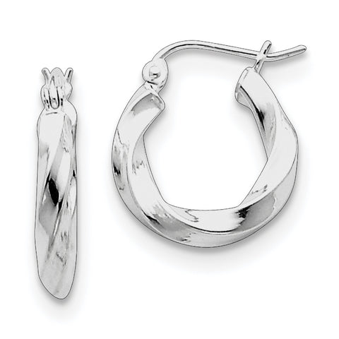 Sterling Silver Rhodium-plated Twisted Hoop Earrings QE4582 - shirin-diamonds