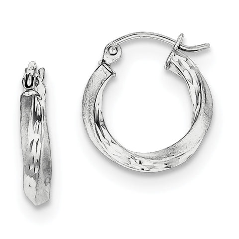 Sterling Silver Rhodium-plated Satin Finished D/C Twisted Hoop Earrings QE4595 - shirin-diamonds