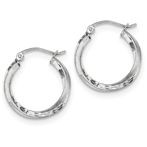 Sterling Silver Rhodium-plated Satin & Diamond Cut Twist Hoop Earrings QE4597 - shirin-diamonds