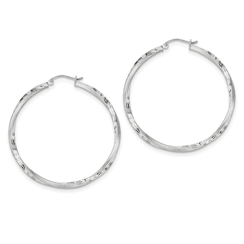 Sterling Silver Rhodium-plated Satin & Diamond Cut Twist Hoop Earrings QE4602 - shirin-diamonds
