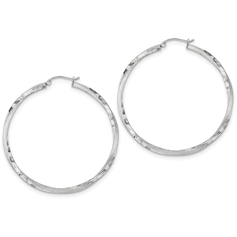 Sterling Silver Rhodium-plated Satin & Diamond Cut Twist Hoop Earrings QE4603 - shirin-diamonds