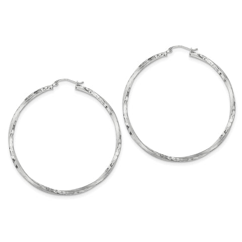 Sterling Silver Rhodium-plated Satin & Diamond Cut Twist Hoop Earrings QE4604 - shirin-diamonds