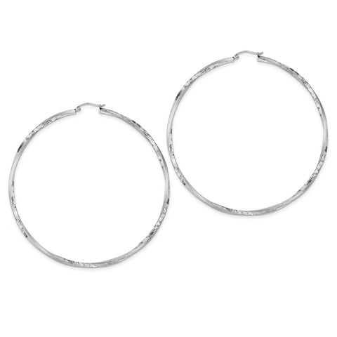 Sterling Silver Rhodium-plated Satin Finished D/C Twisted Hoop Earrings QE4608 - shirin-diamonds